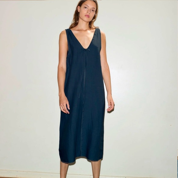 WOMEN’S DEIJI STUDIOS THE BLACK TIE SLIP DRESS 100% FRENCH LINEN WORN ONCE - Picture 5 of 15